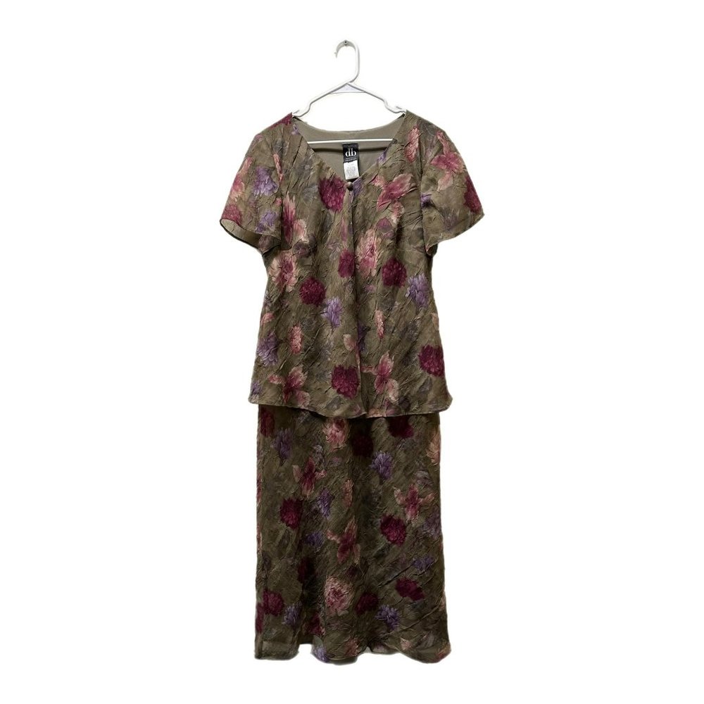 db Collection Formal Green and Burgundy Floral Dress, Size 12, Pre-owned